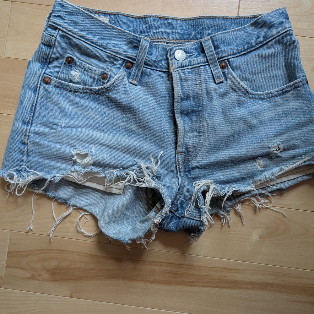 Distressed Light Blue Denim Shorts